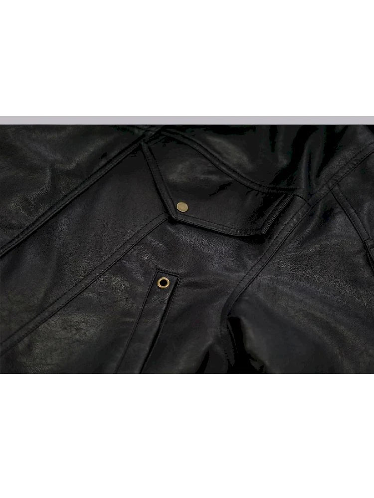 Oversized Fur-Collar Leather Coat
