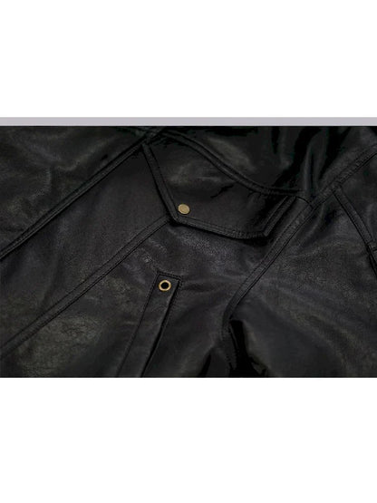 Oversized Fur-Collar Leather Coat