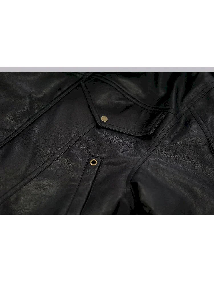 Oversized Fur-Collar Leather Coat