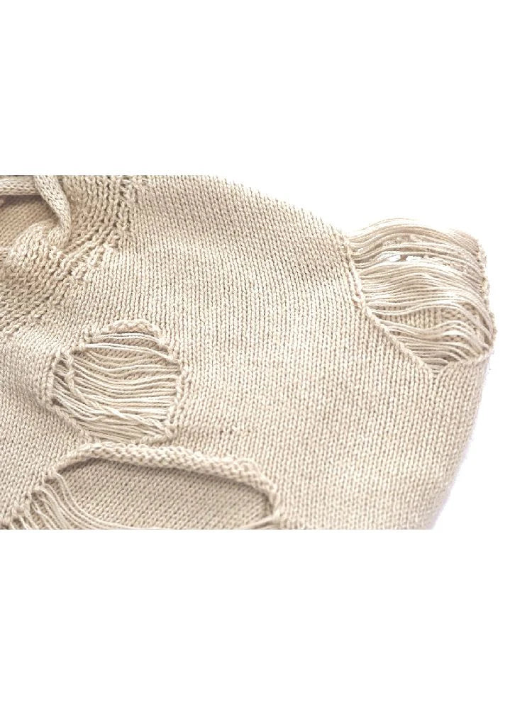 Cream Tie-Front Knit Sweater