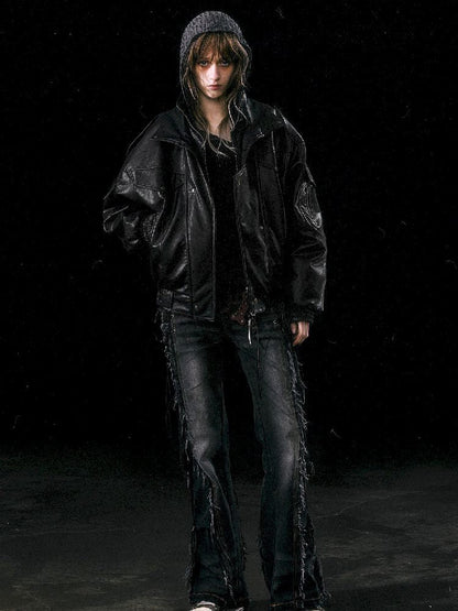 Oversized Fur-Collar Leather Coat