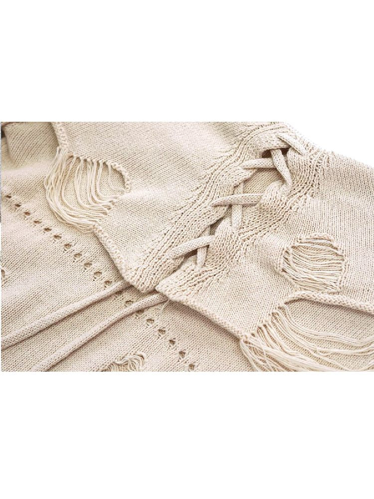Cream Tie-Front Knit Sweater