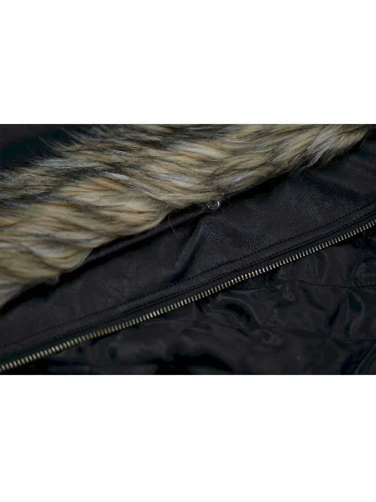 Oversized Fur-Collar Leather Coat
