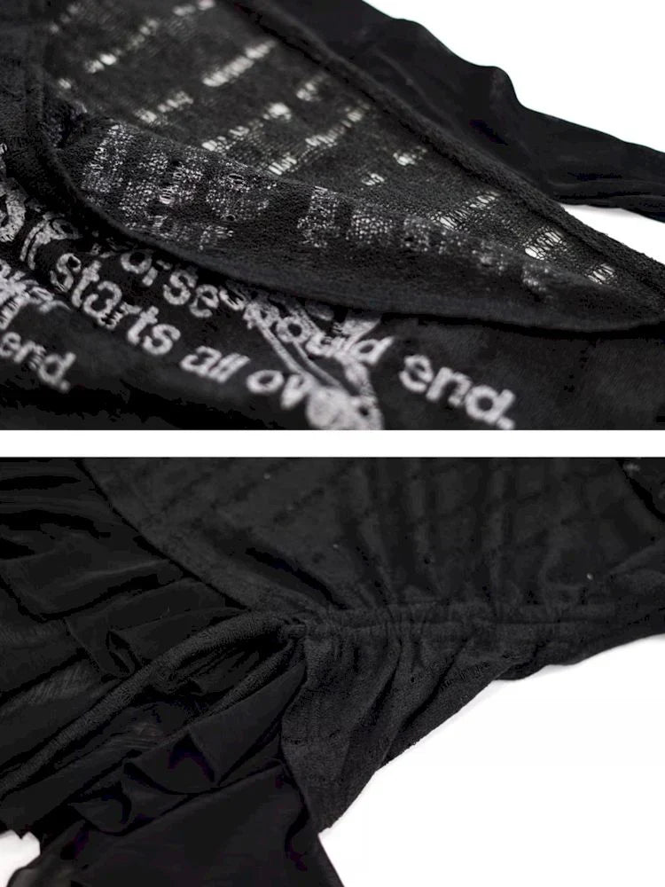 Black Dropped Neckline Graffiti Long Sleeve