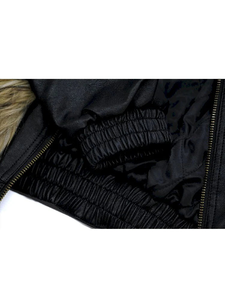 Oversized Fur-Collar Leather Coat