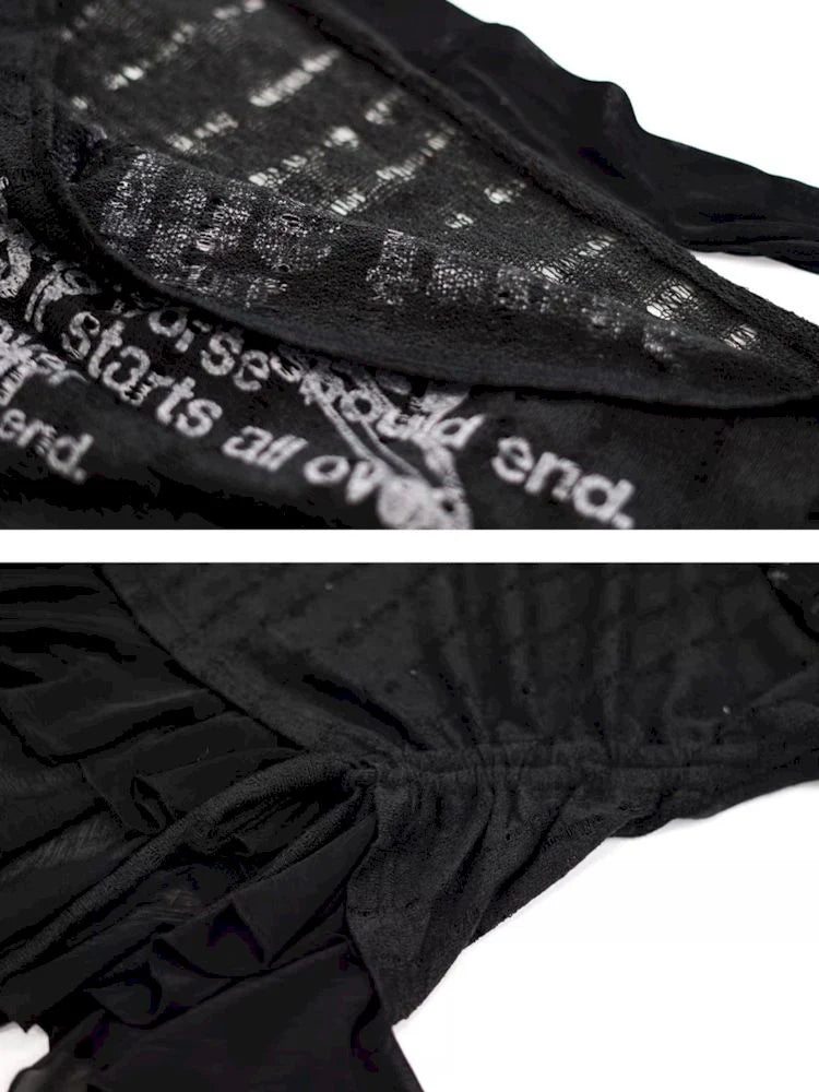 Black Dropped Neckline Graffiti Long Sleeve