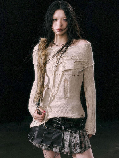 Cream Tie-Front Knit Sweater
