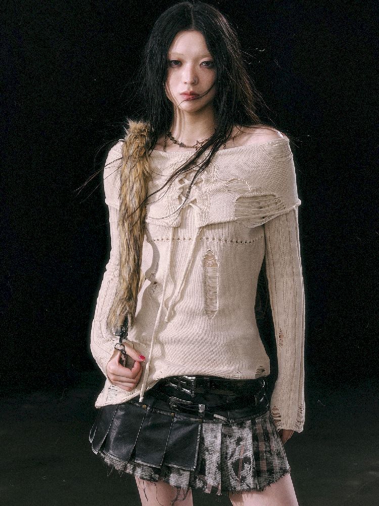Cream Tie-Front Knit Sweater