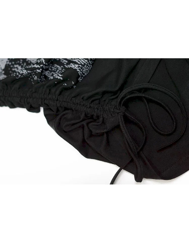 Black Off-Shoulder Ruched T-Shirt