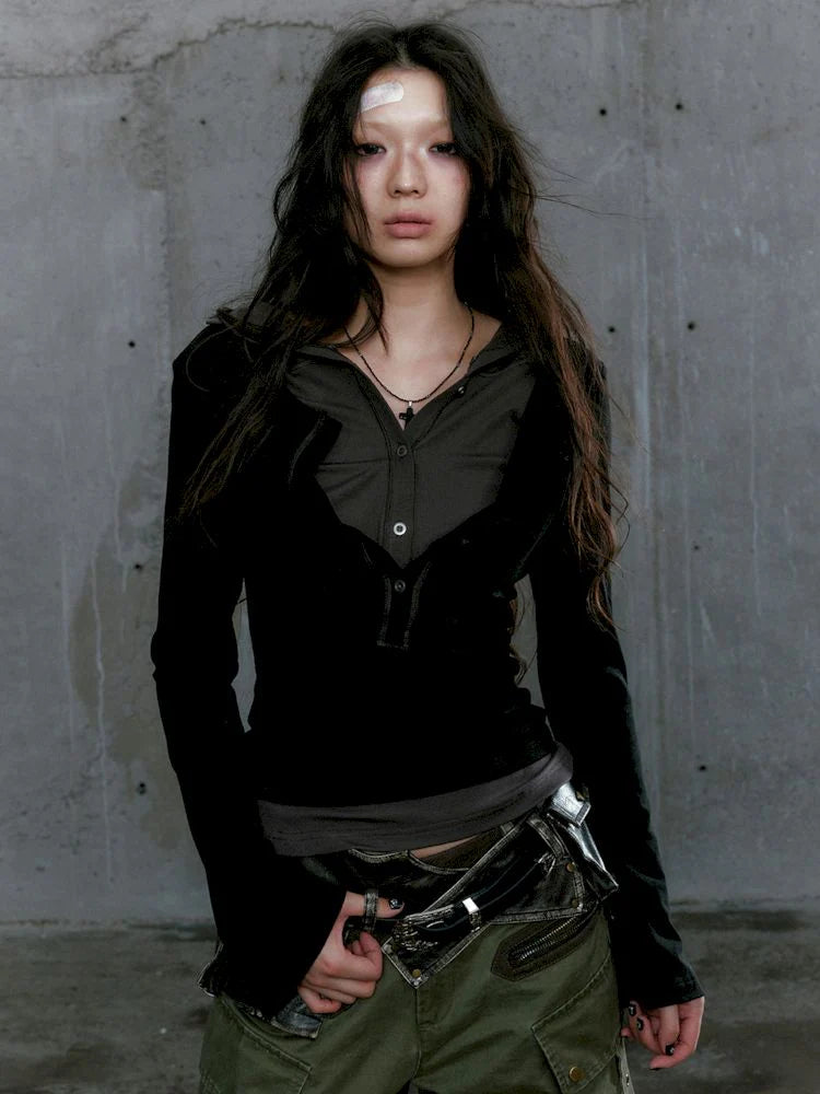 Black-Gray Two-in-One Hoodie