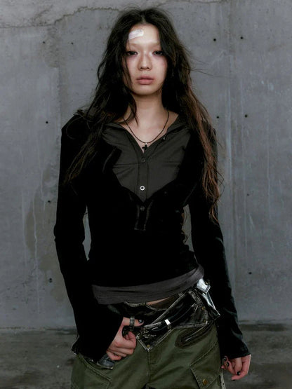 Black-Gray Two-in-One Hoodie