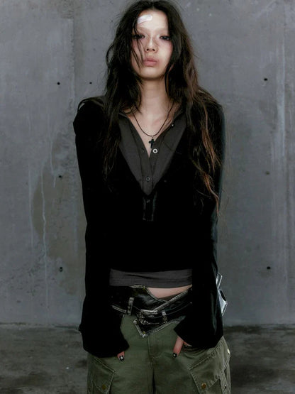 Black-Gray Two-in-One Hoodie