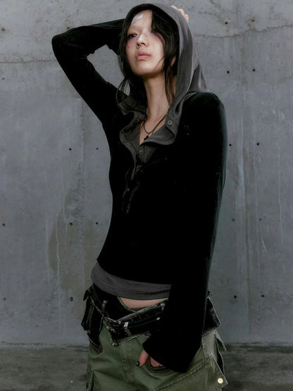 Black-Gray Two-in-One Hoodie