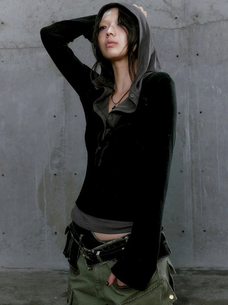 Black-Gray Two-in-One Hoodie