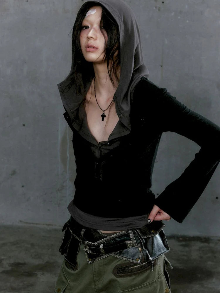 Black-Gray Two-in-One Hoodie