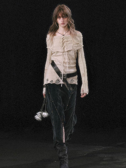 Cream Tie-Front Knit Sweater