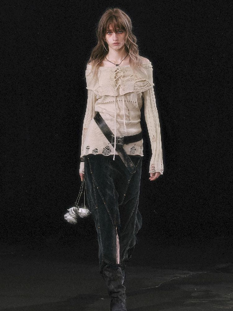 Cream Tie-Front Knit Sweater