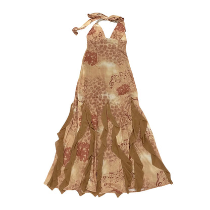 Leopard Print Mesh Halter Maxi Dress