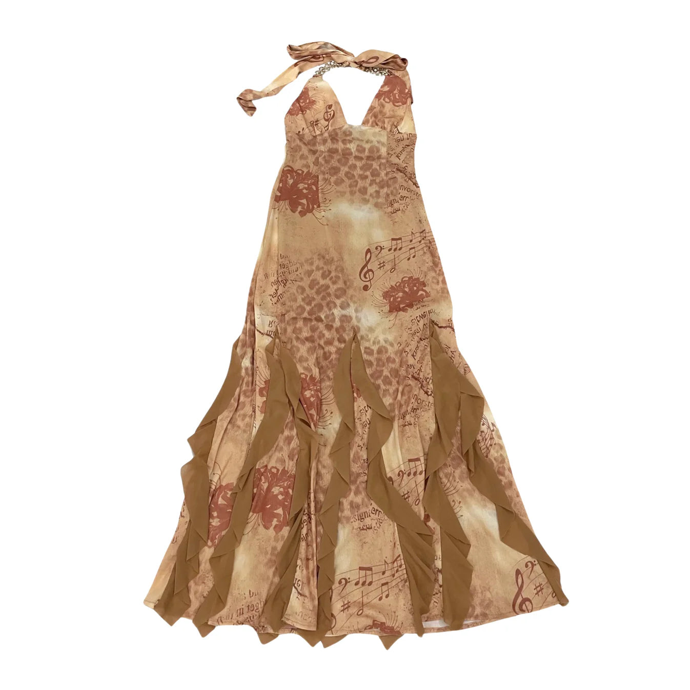 Leopard Print Mesh Halter Maxi Dress