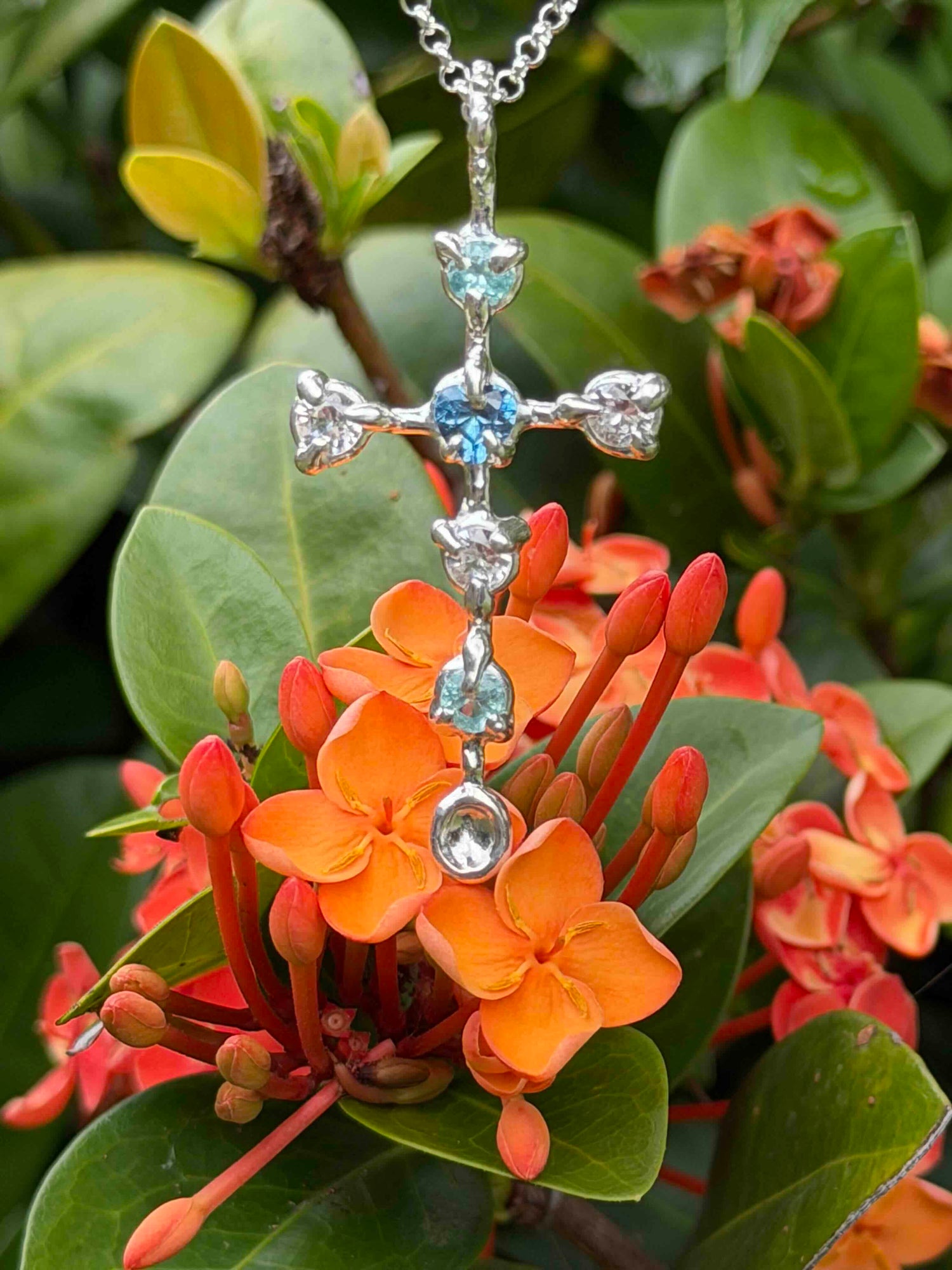 Mini Cross Necklace - Blue Zicron