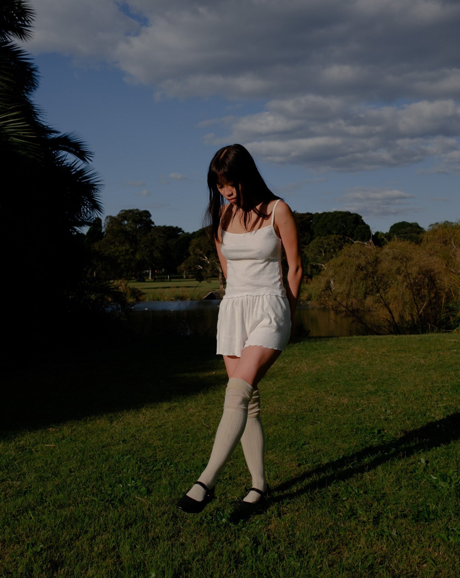 Knee-high Layered Socks Cream Ivory