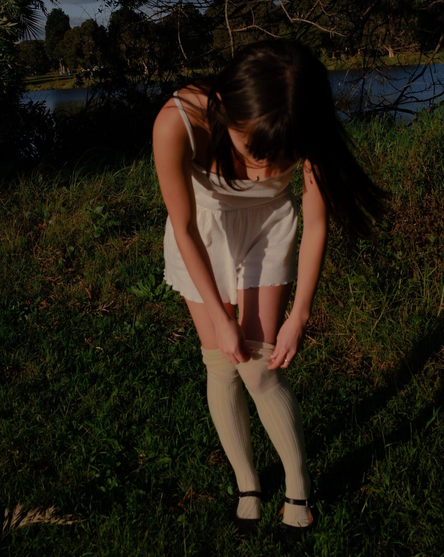 Knee-high Layered Socks Cream Ivory