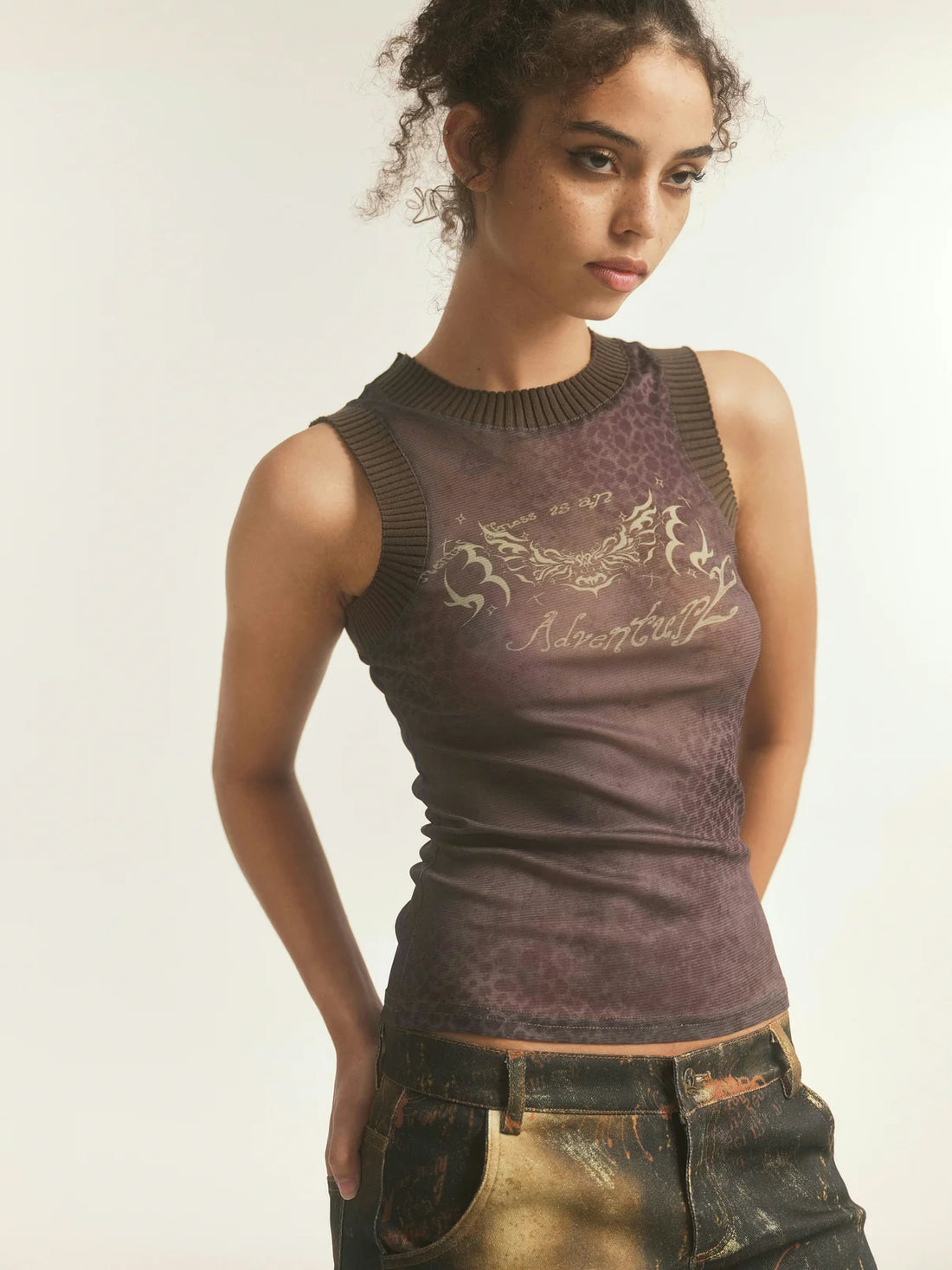 Navy Green Knit Patchwork Mesh Vest