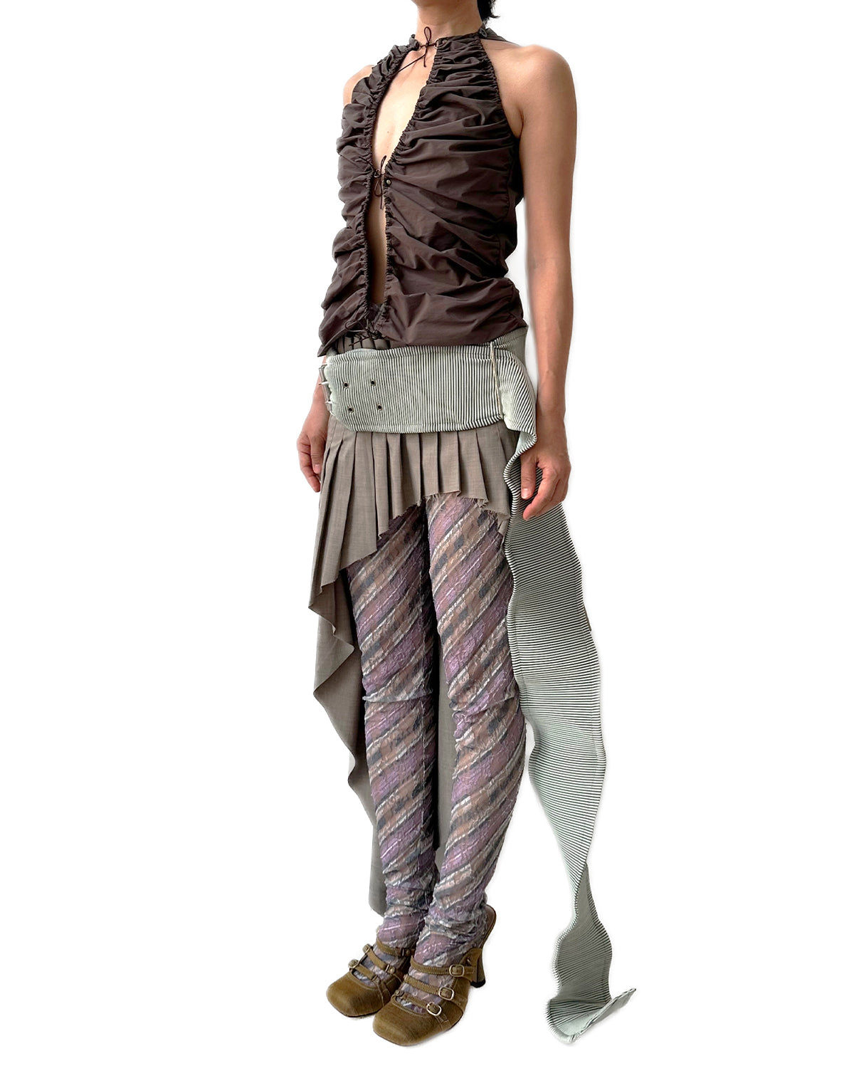 Asymmetrical Pleated Office Skirt Grey