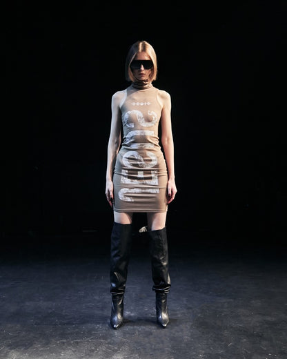 Ripped Text Slim Dress In Olive