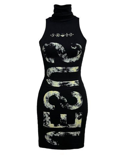 Ripped Text Slim Dress In Black