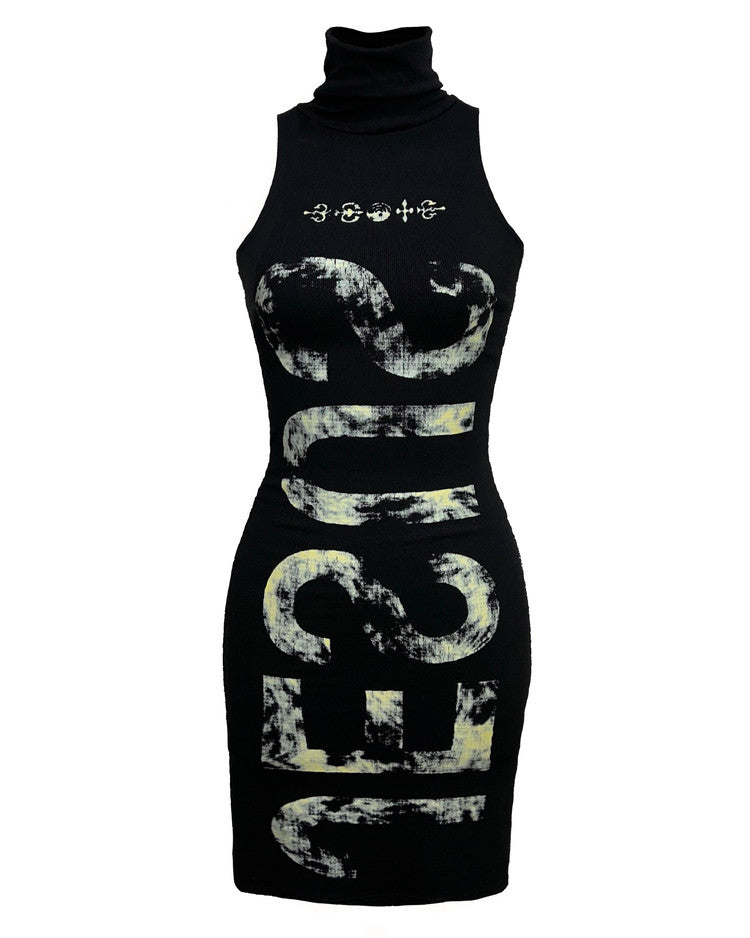 Ripped Text Slim Dress In Black
