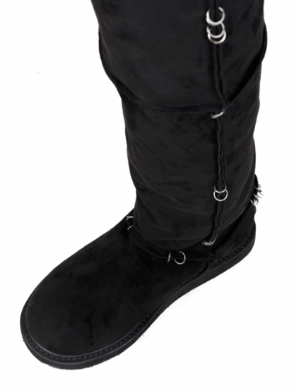 [Order made] Pierced Thigh-High Suede Shearling Boot