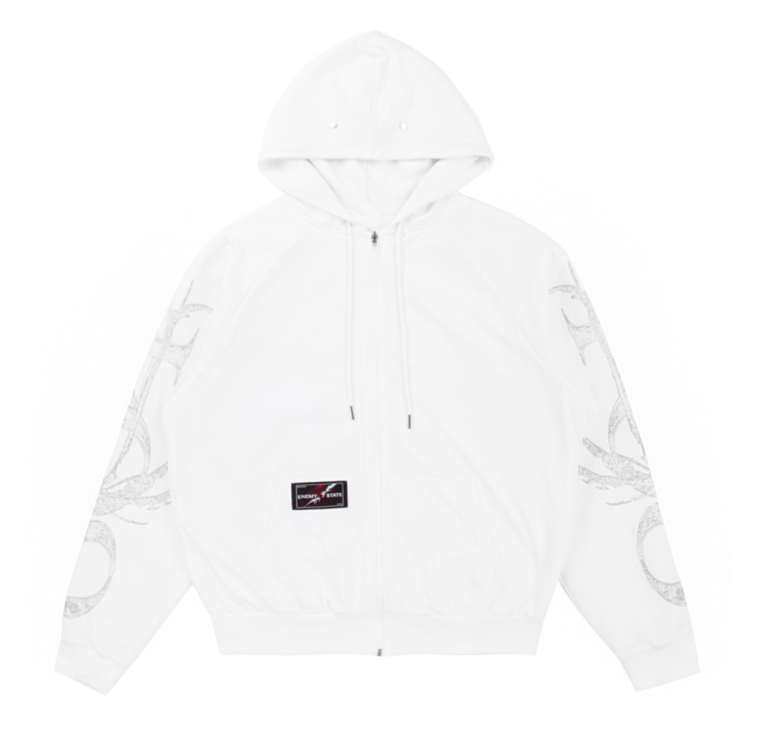 REVERSIBLE SPORTY ZIP UP HOODIE IN WHITE