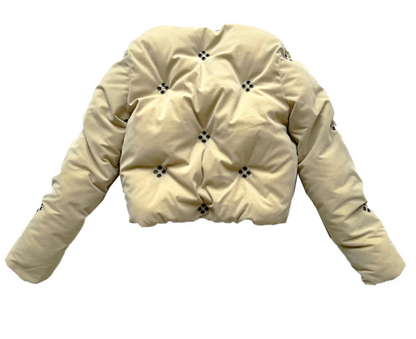 Diamond Studded Velveteen Puffer Jacket Cream Yellow