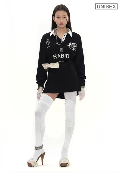 Beaded Track Collar Shirt in Black