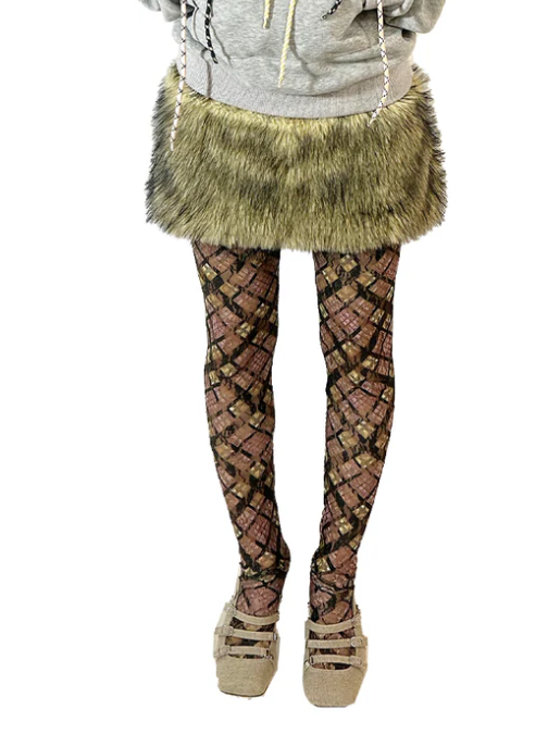 Straw Yellow Faux Fur Mini Skirt