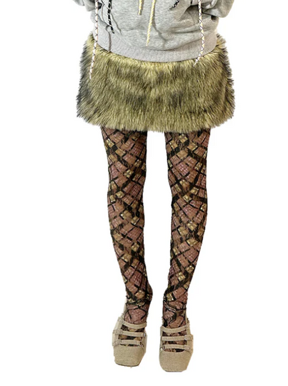 Straw Yellow Faux Fur Mini Skirt