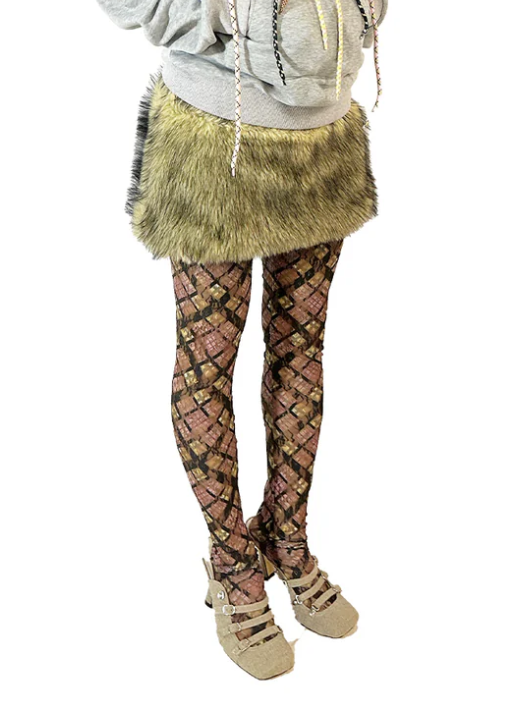 Straw Yellow Faux Fur Mini Skirt
