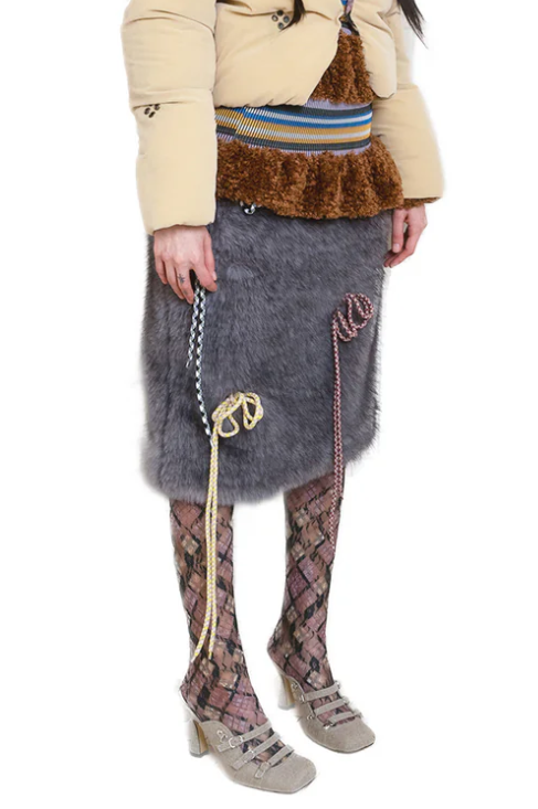 Lavender Grey Faux Fur Midi Skirt