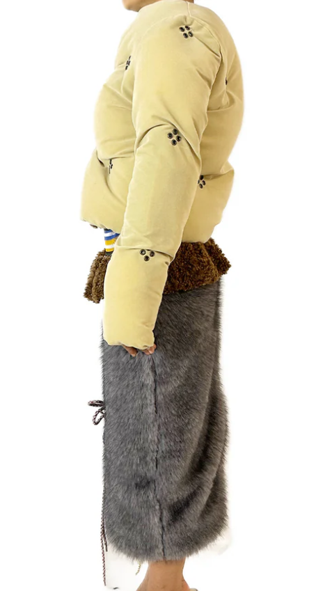 Diamond Studded Velveteen Puffer Jacket Cream Yellow
