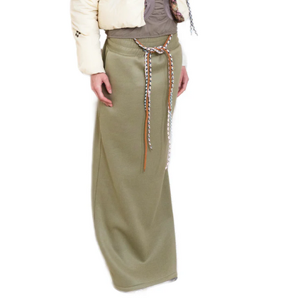 Drawstring Wide Elastic Waistband Maxi Sweat Skirt Olive