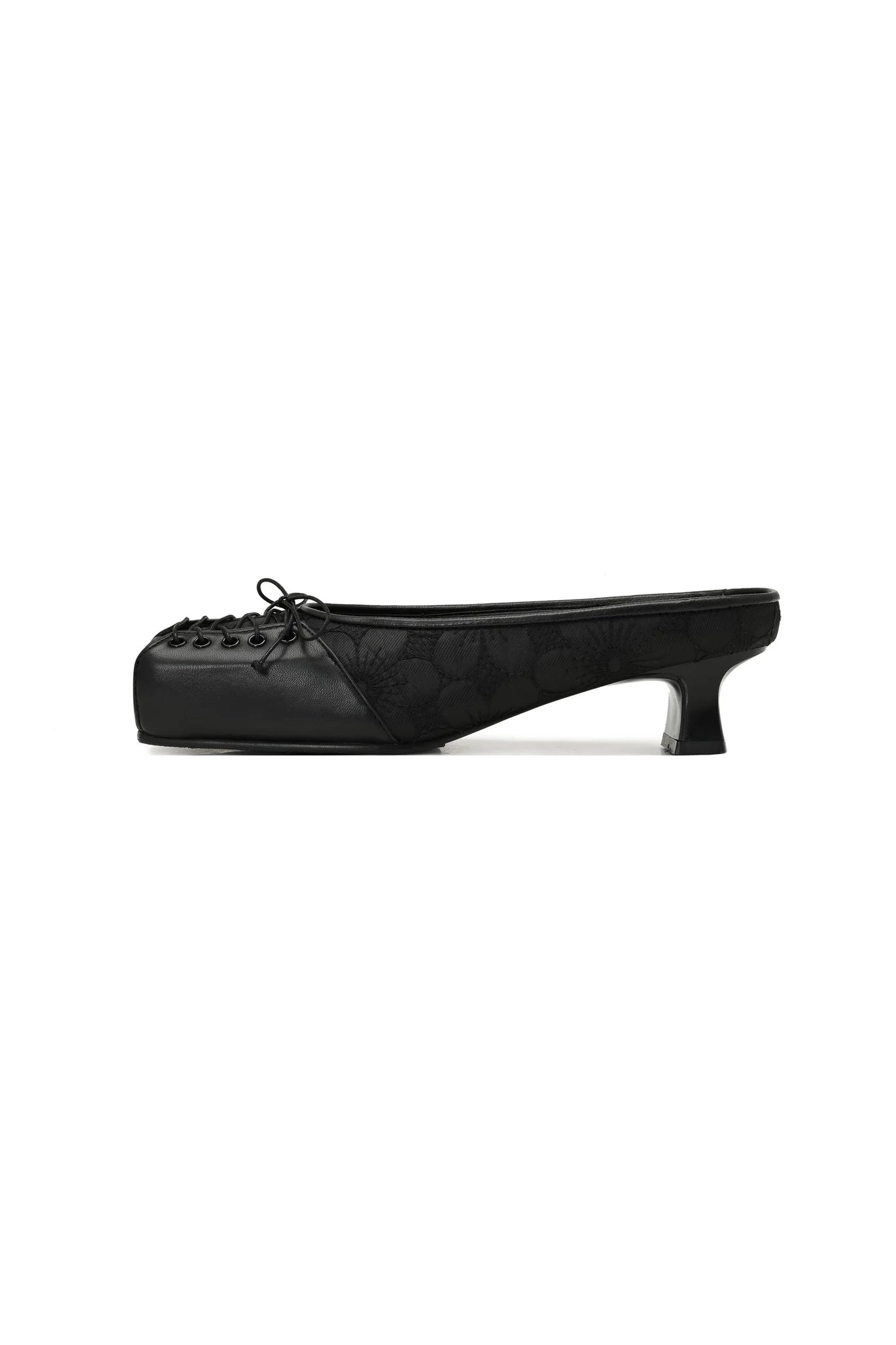 Square Lace Mule Black
