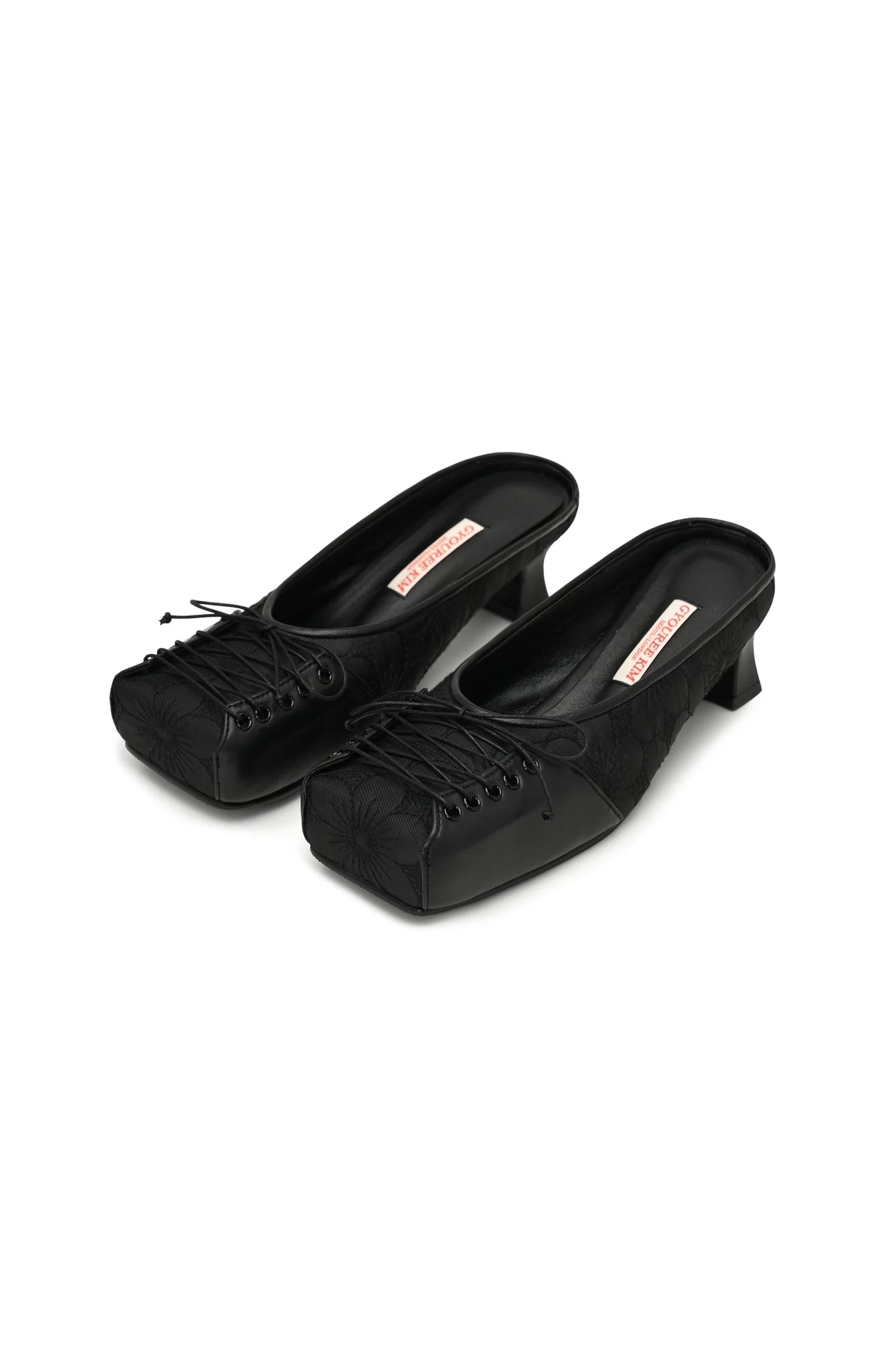 Square Lace Mule Black