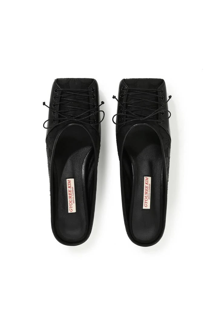 Square Lace Mule Black