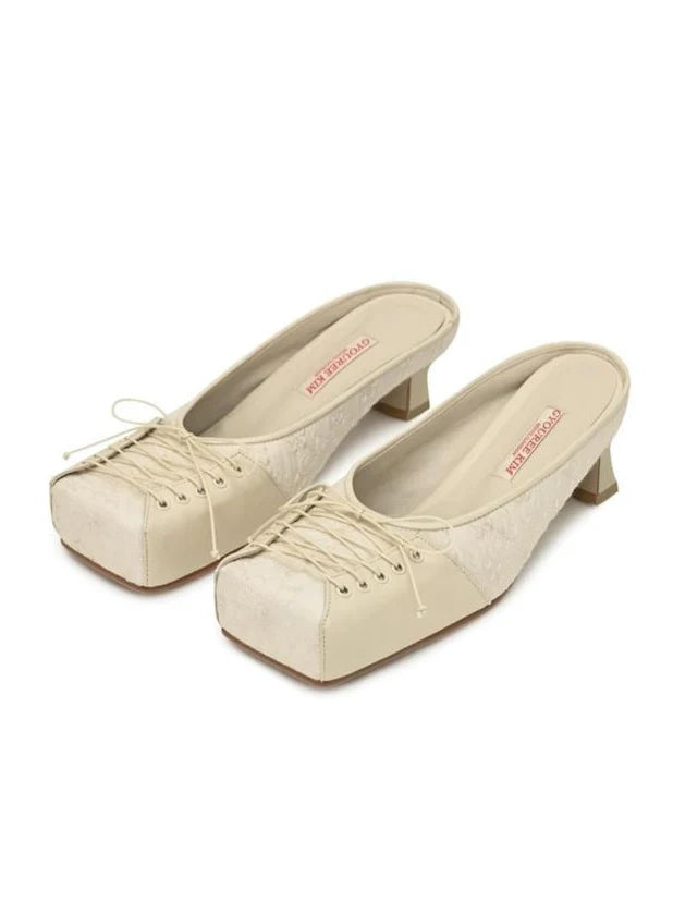 Square Lace Mule Cream