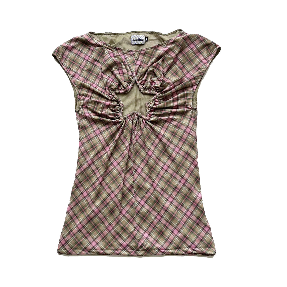 Plaid Mesh Star cut out top