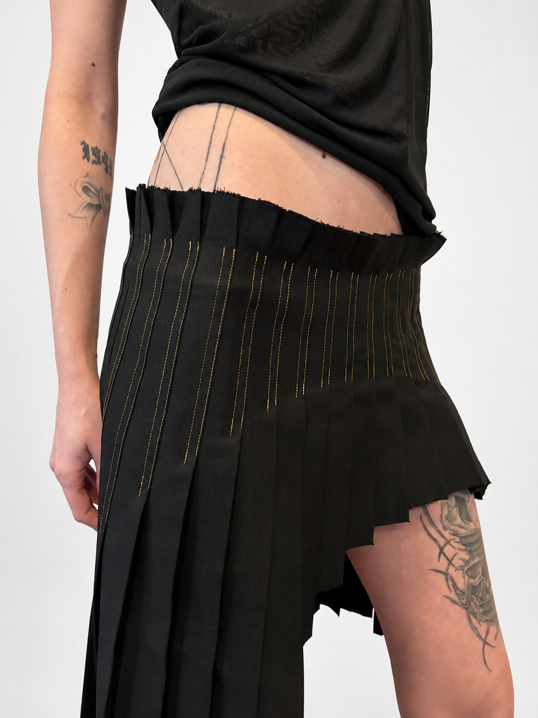 Asymmetrical Pleated Office Skirt Black