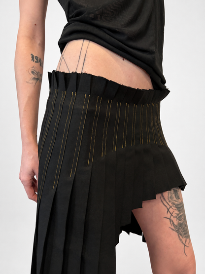 Asymmetrical Pleated Office Skirt Black