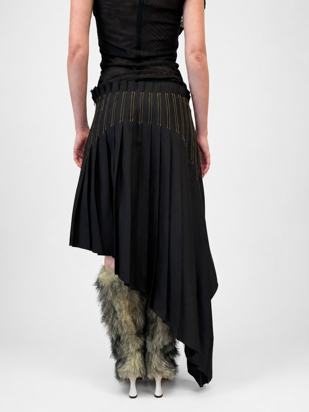 Asymmetrical Pleated Office Skirt Black