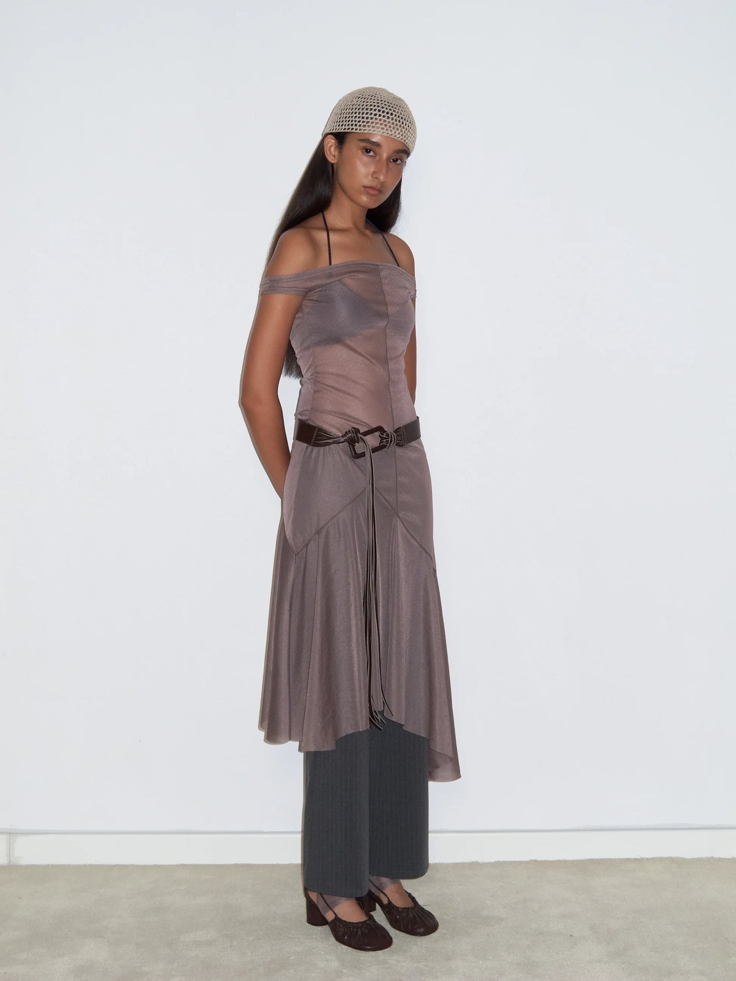 Off-shoulder Sheer Dress